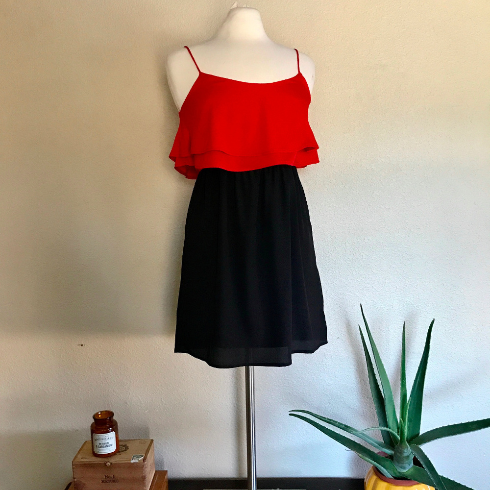 Red and Black Layered Mini Dress